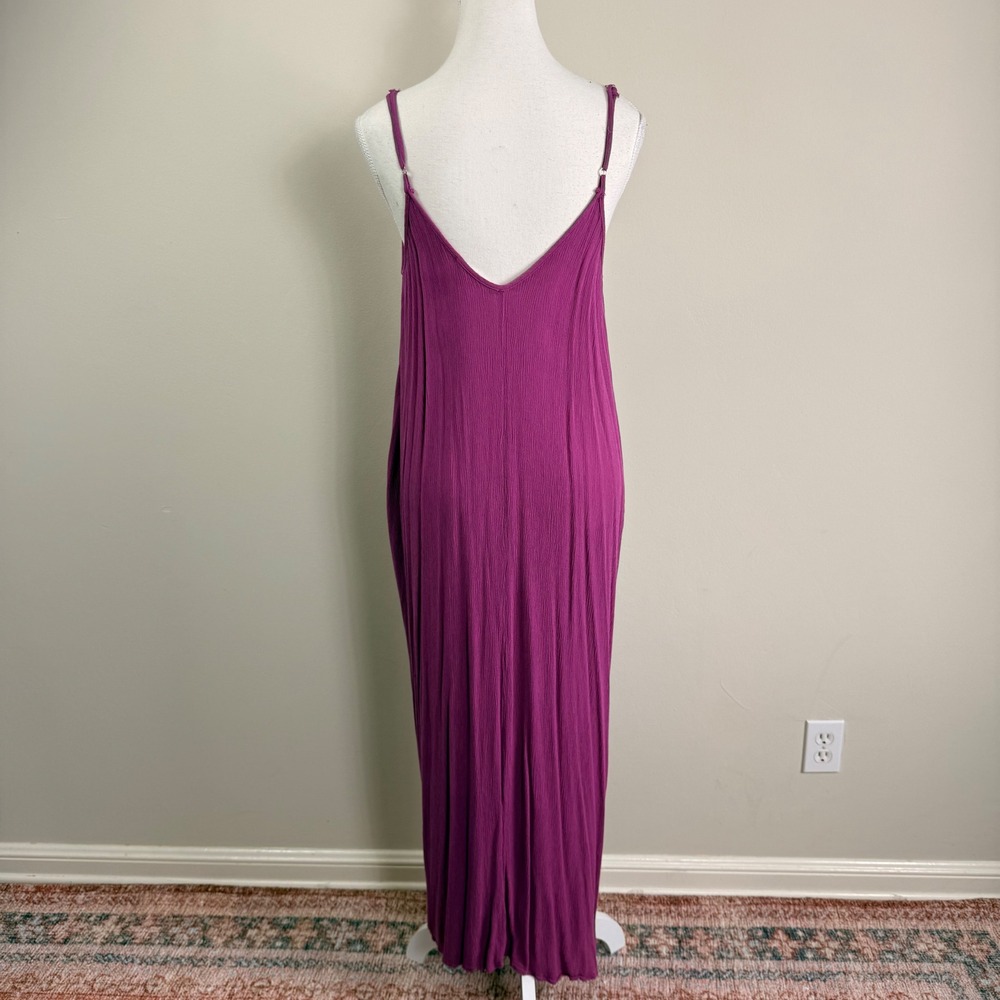 Lovestitch Magenta Purple Gauze Maxi Dress Adjustable Straps Pockets S/M - Picture 3 of 9